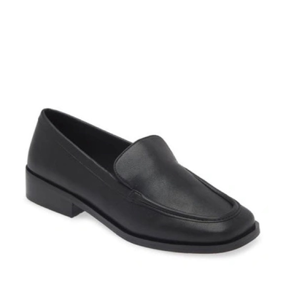 Open Edit Shoes - Open Edit black rounded square toe loafer flats